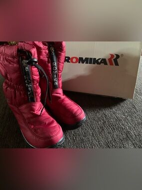 Romika Women's Red Quilted Snow Boots with Front Zip & Lace